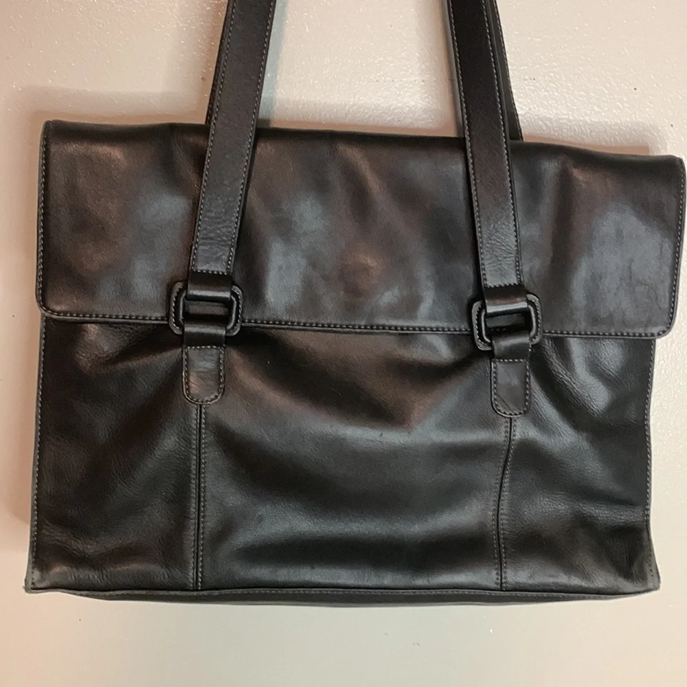 Tignanello Black Soft Leather Briefcase Laptop Leather Bag
